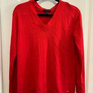 Tommy Hilfiger V- neck red cotton sweater